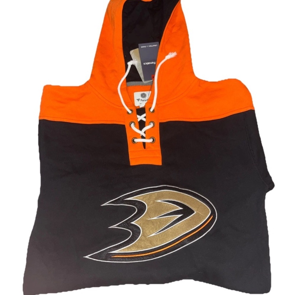 NEW Fanatics NHL Anaheim Ducks black hoodie sweatshirt size mens Small B43 Lace - Picture 8 of 8